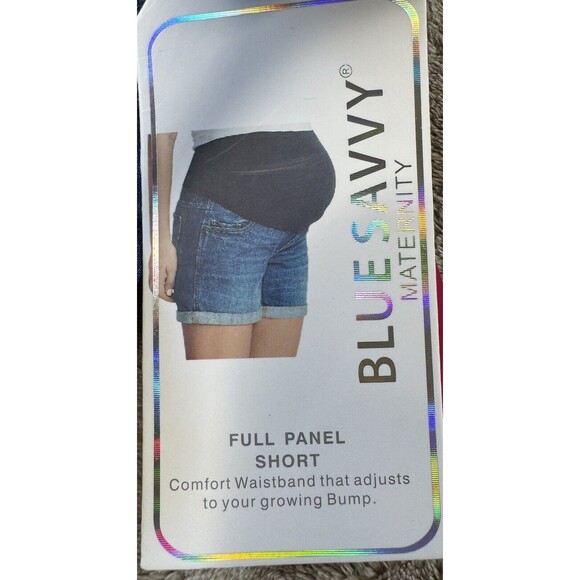 Blue Savvy Maternity Jean Shorts Women's Size S ,Cuffed Full Panel - Picture 2 of 8